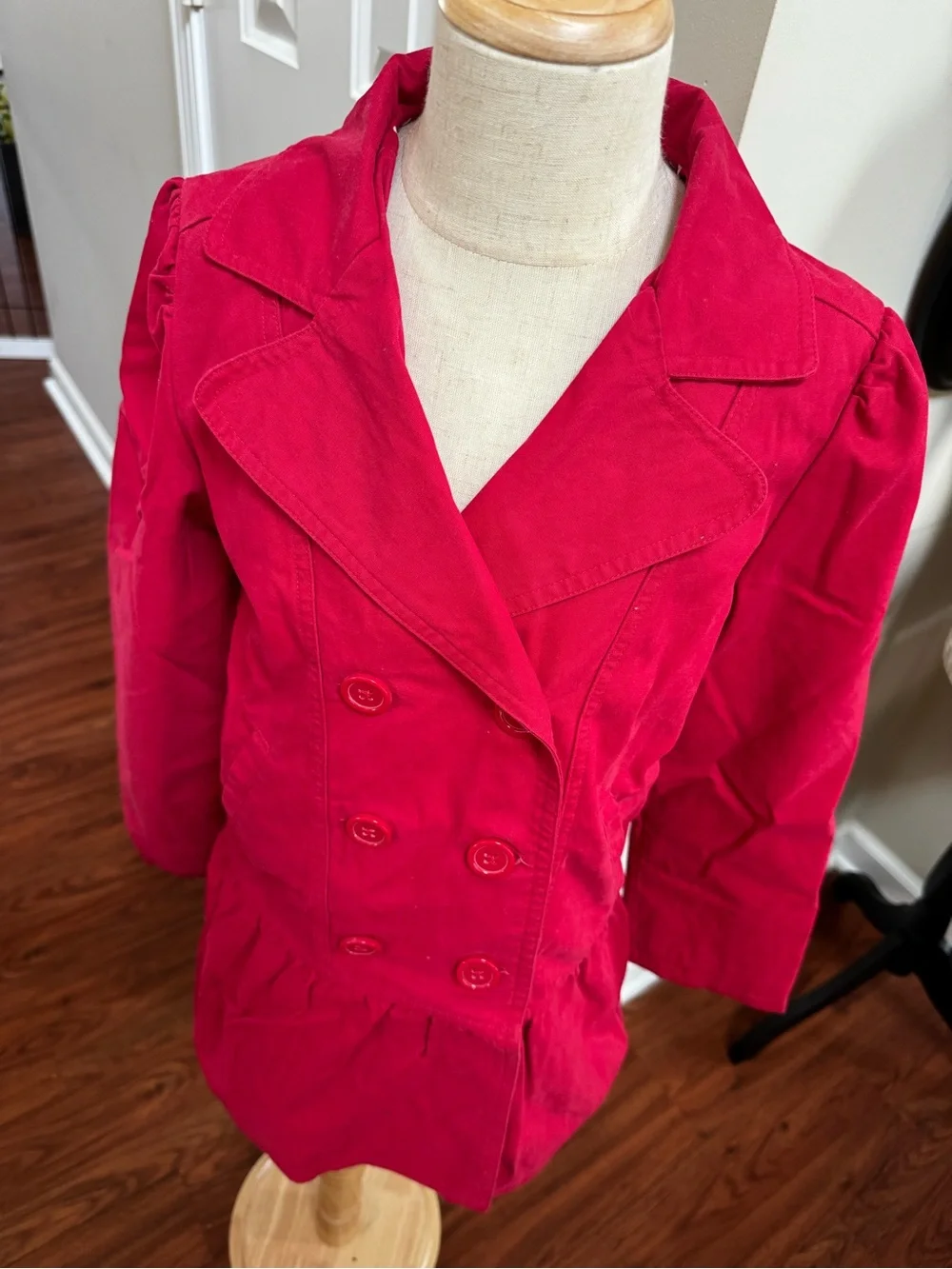 ❤️ Gymboree Peacoat 100% Cotton Red Double-Breasted Heart Print Lining Classic